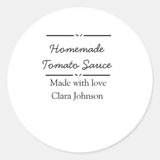 Zelfgemaakte tomatensaus gemaakt met liefde voeg n ronde sticker (Voorkant)
