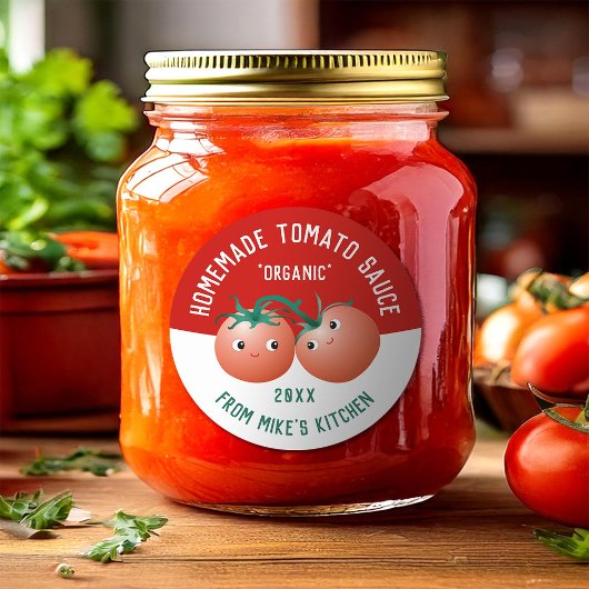 Zelfgemaakte tomatensaus Label met aangepaste teks