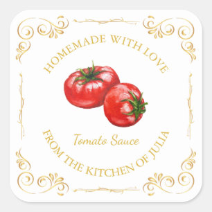 zelfgemaakte tomatensaus vierkant label