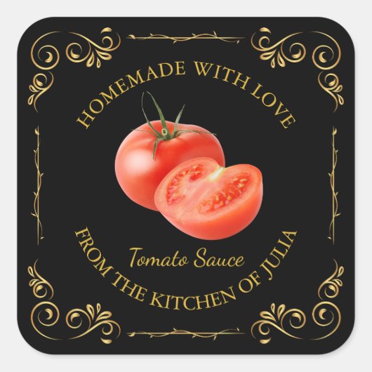 zelfgemaakte tomatensaus vierkant label (Voorkant)