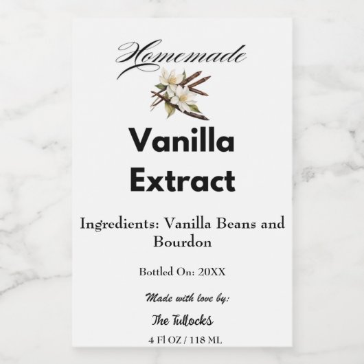 Zelfgemaakte Vanilla Extract Gift Gepersonaliseerd Wijn Etiket (Enkel label)