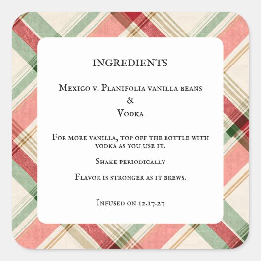 Zelfgemaakte Vanille-extract Fles Ingredienten Lab Vierkante Sticker (Voorkant)