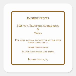 Zelfgemaakte Vanille-extract Fles Ingredienten Lab Vierkante Sticker