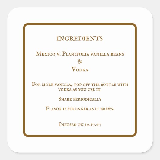 Zelfgemaakte Vanille-extract Fles Ingredienten Lab Vierkante Sticker (Voorkant)