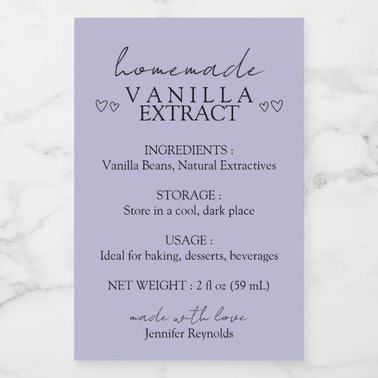 Zelfgemaakte vanille-extractinstructie lila voedselcontainer etiket (Enkel label)