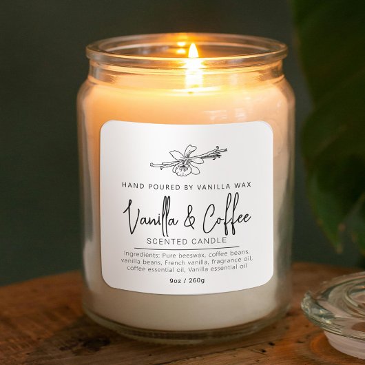 Zelfgemaakte vanille koffiekaars witte ingrediënte vierkante sticker