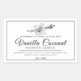 Zelfgemaakte vanille kokos mono ingrediënten kaars rechthoekige sticker
