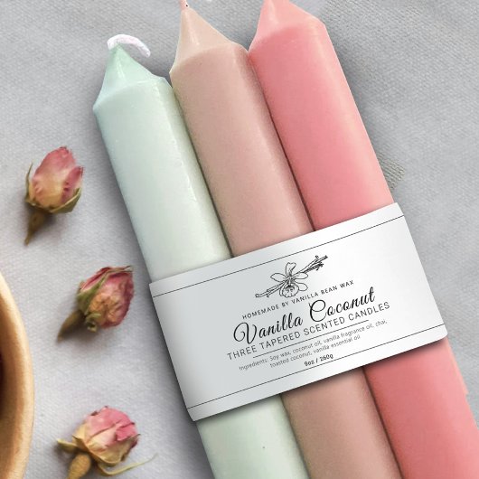 Zelfgemaakte vanille kokosnoot kaars buik band lab uitnodigingen wikkel