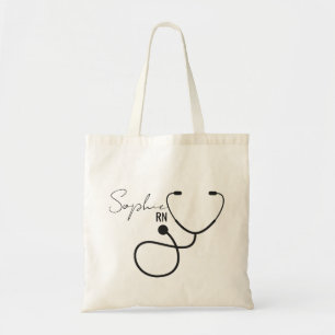 Zelfgemaakte verpleegtas met naam en stethoscoop,  tote bag