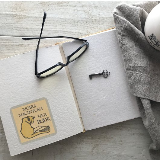 Zelfgemaakte Vintage Kat Bookplate Sticker