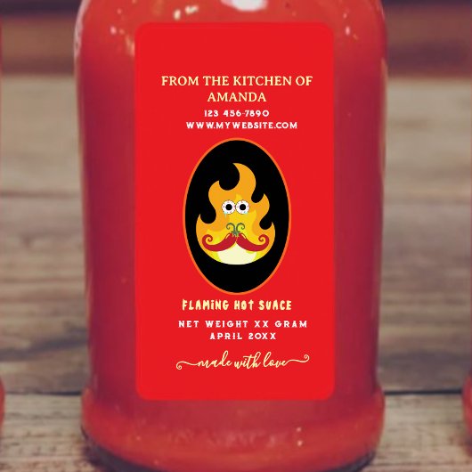 Zelfgemaakte Vlammende Aangepaste Hot Sauce Label 