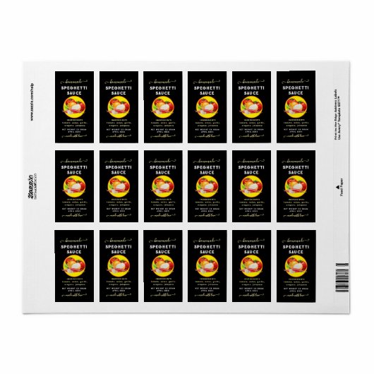 Zelfgemaakte vlammende aangepaste spaghettisaus la etiket (Full Sheet)