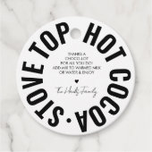 Zelfgemaakte warme chocoladetrendy leuke vakantie bedankjes labels (Voorkant)