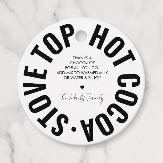 Zelfgemaakte warme chocoladetrendy leuke vakantie bedankjes labels (Voorkant)
