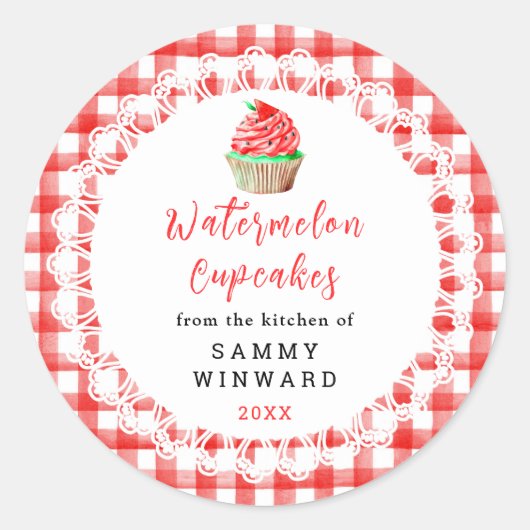 Zelfgemaakte Watermeloen Cupcakes Eten Label (Voorkant)