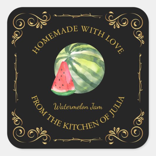 Zelfgemaakte Watermeloen Jam Square Label (Voorkant)