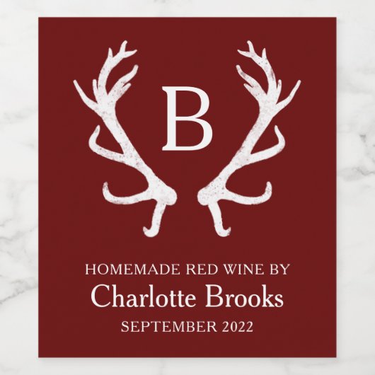 Zelfgemaakte wijn rustieke gewei Monogram Etiket (Enkel label)