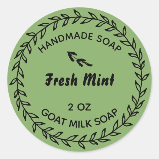 Zelfgemaakte zeep land rustieke krans munt groen ronde sticker (Voorkant)
