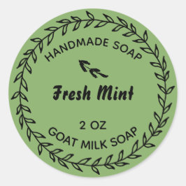 Zelfgemaakte zeep land rustieke krans munt groen ronde sticker
