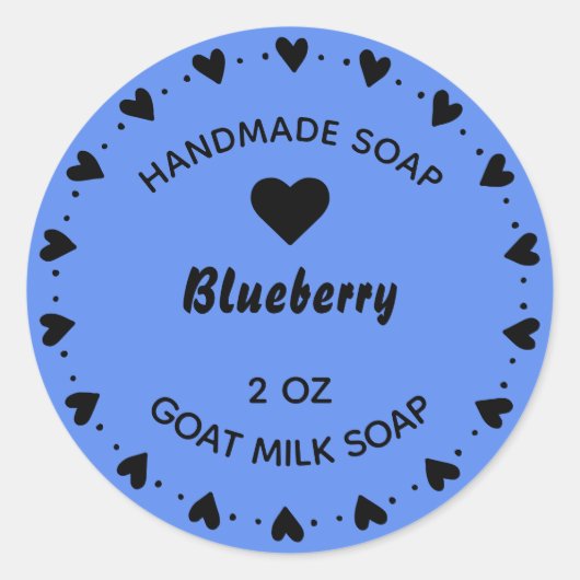 Zelfgemaakte zeep rustiek land hart krans blauw ronde sticker (Voorkant)