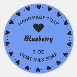 Zelfgemaakte zeep rustiek land hart krans blauw ronde sticker