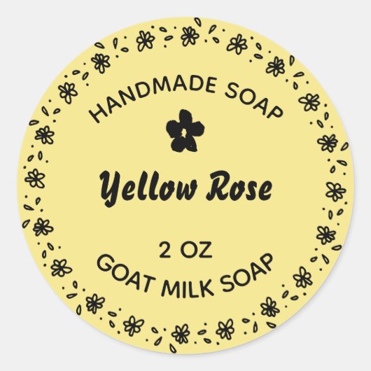 Zelfgemaakte zeep rustieke bloem krans land geel ronde sticker (Voorkant)