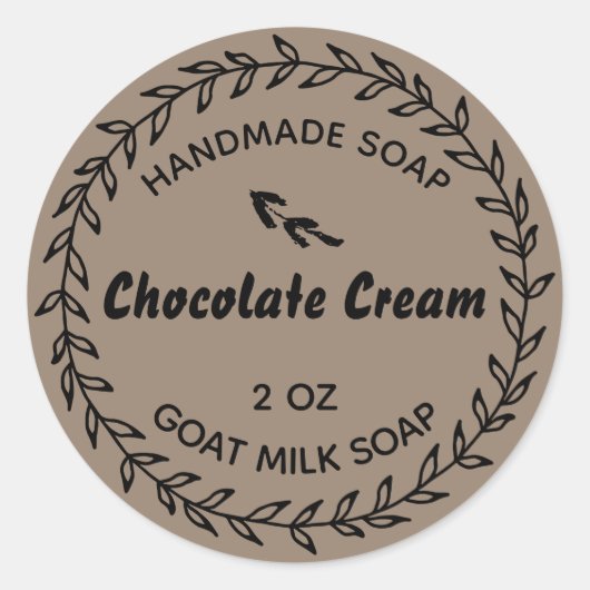 Zelfgemaakte zeep rustieke land krans chocolade ronde sticker (Voorkant)