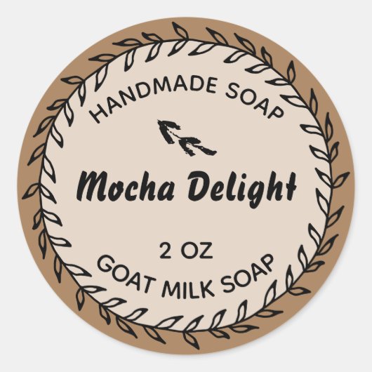 Zelfgemaakte zeep rustieke land krans mokka ronde sticker (Voorkant)