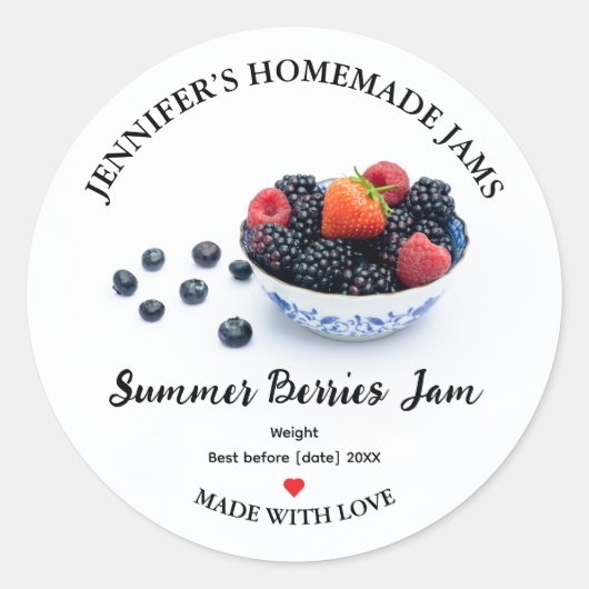 Zelfgemaakte Zomerbessen Jam Pot Etiket (Voorkant)