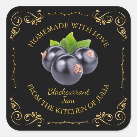 zelfgemaakte zwarte bessen Jam Square Label (Voorkant)