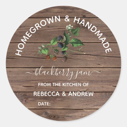 Zelfgeteelde & Handgemaakte Blackberry Jam Barnwoo Ronde Sticker (Voorkant)