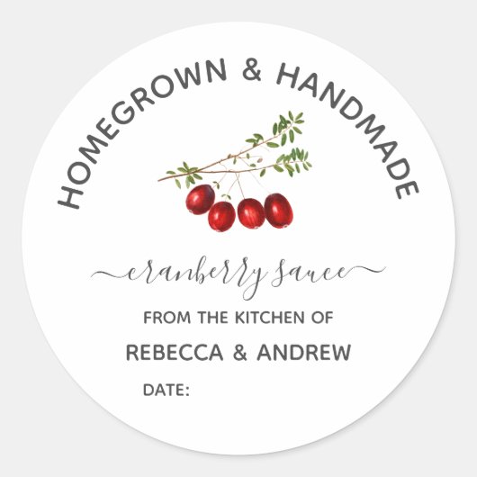 Zelfgeteelde & Handgemaakte Cranberrysaus  Ronde Sticker (Voorkant)
