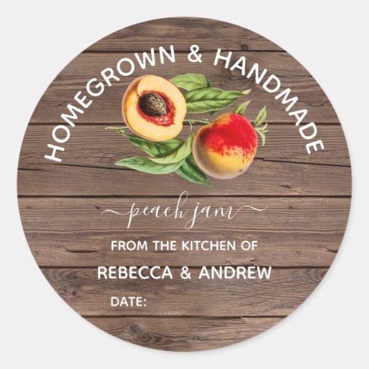 Zelfgeteelde & Handgemaakte Peach Jam Barnwood Ronde Sticker (Voorkant)