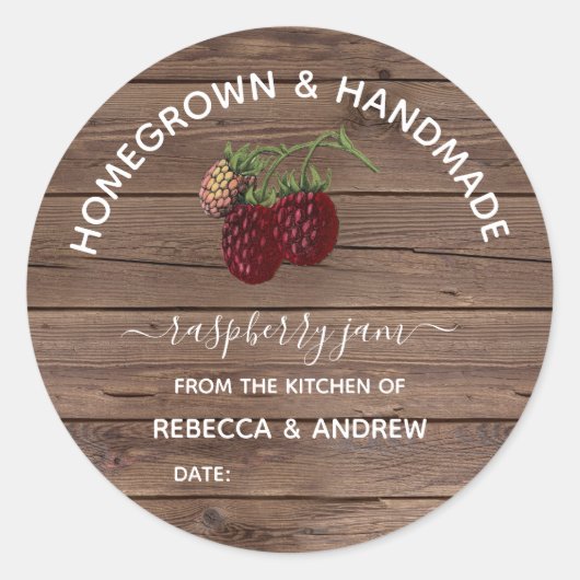 Zelfgeteelde & Handgemaakte Raspberry Jam Barnwood Ronde Sticker (Voorkant)