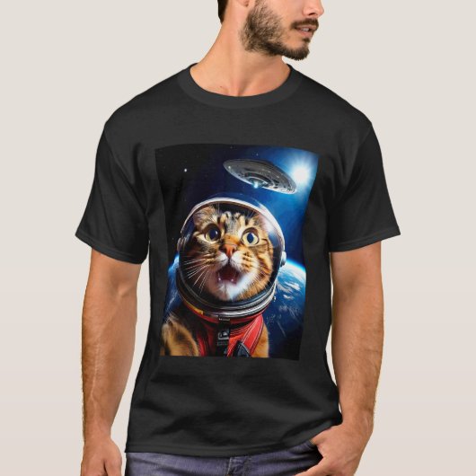 Zelfie van kat met UFO Funny Outer Space Galaxy Gr T-shirt (Voorkant)