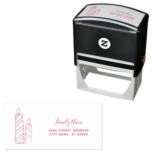 Zelfinkend stempel met retouradres voor rode kaars (In situ)