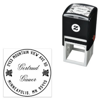 Zelfinkende adresstempel met rode rozen  zelfinktende stempel