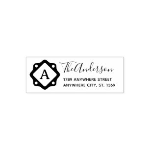 Zelfinkende retouradresstempel met monogram. zelfinktende stempel