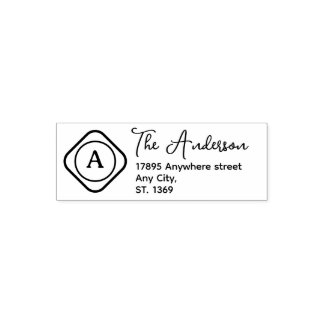 Zelfinkende retouradresstempel met monogram zelfinktende stempel