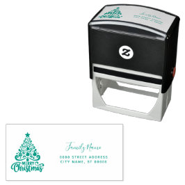 Zelfinkende stempel met retouradres Kerstboom