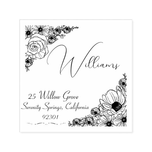 Zelfinkt Familieadres Bloemen Doodles stempel (Design)