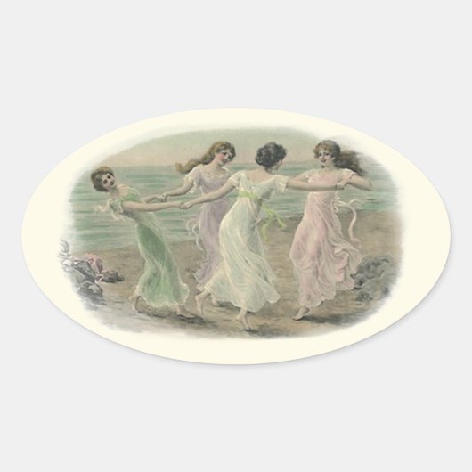 Zelfklevende  bff Vriendinnen Meisjes spelen stran Ovale Sticker (Voorkant)