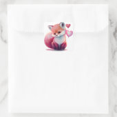 Zelfklevende hartvormige vos valentijnssticker vierkante sticker (Tas)