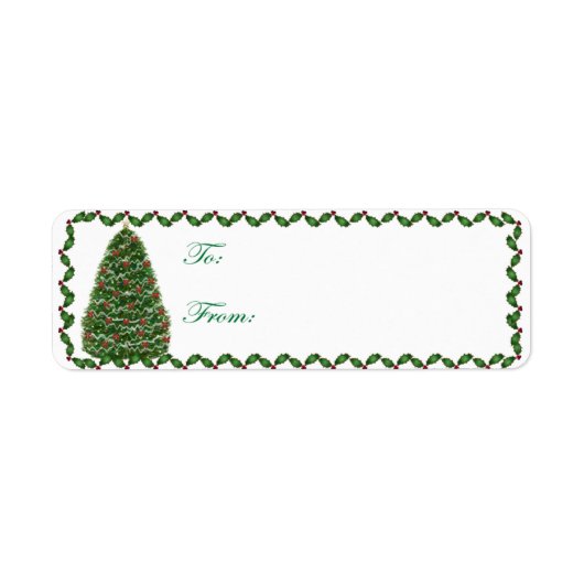 Zelfklevende kerstboom en Holly Gift Labels (Voorkant)