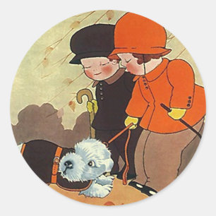 Zelfklevende Vintage voor een homepage van de Dog Ronde Sticker