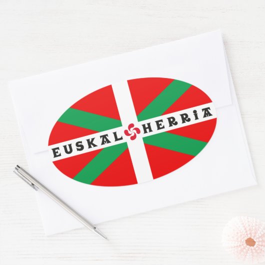 Zelfklever Drapeau Basque "ikkurina" Ovale Sticker (Envelop)