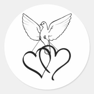 Zelfklever/duiven en hart ronde sticker