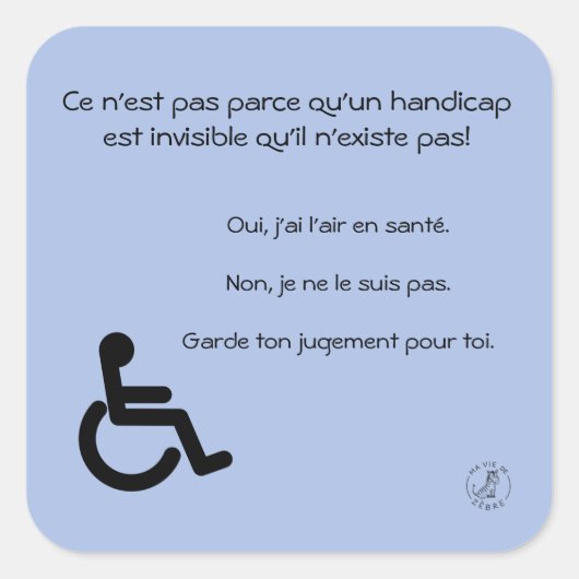 Zelfklever met onzichtbare handicap vierkante sticker (Voorkant)