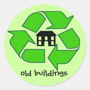 Zelfklever - Recyclen - oude gebouwen Ronde Sticker