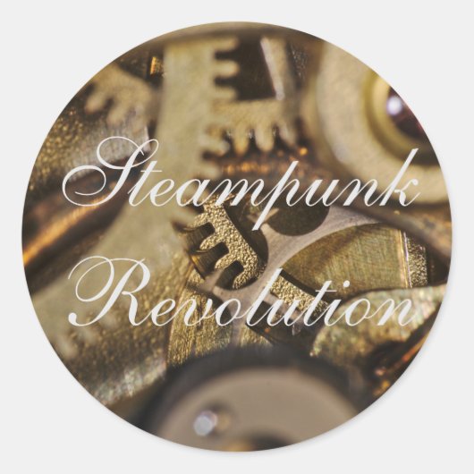 Zelfklever: Steampunk Revolutie. Horloge Ronde Sticker (Voorkant)